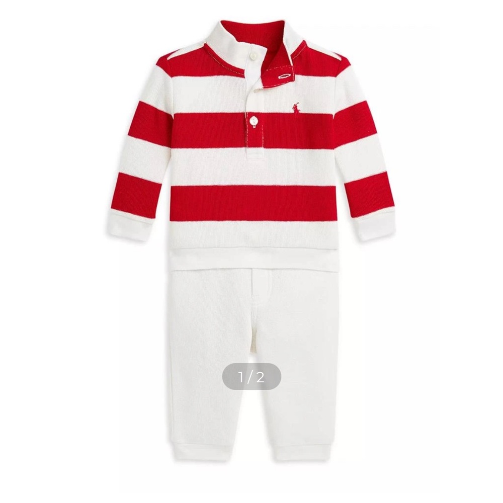Baby Boy's 2-Piece Waffle-Knit Striped Half-Button Pullover & Joggers Set